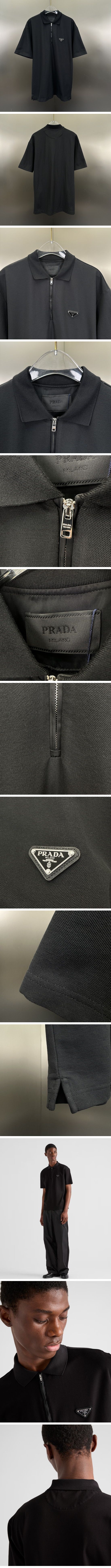 極N級 Prada Triangle Logo Zip Polo Shirt プラダ トライアングル ロゴ ジップ ポロシャツ ブラック