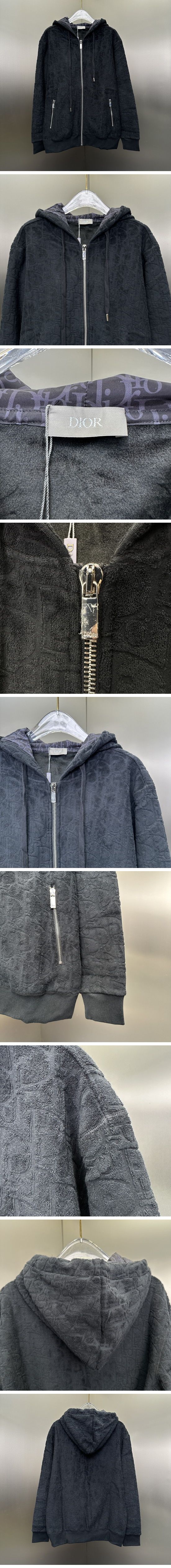 極N級 Dior Oblique Pile Zip-up Hoodie Black ディオール オブリーク パイル地 ジップアップ パーカー ブラック