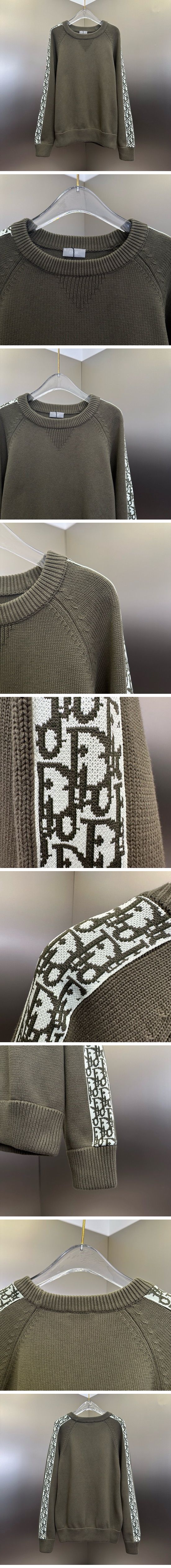 極N級 Dior Oblique Sleeve Line Knit Sweater Khaki ディオール オブリーク スリーブ ライン ニット セーター カーキ