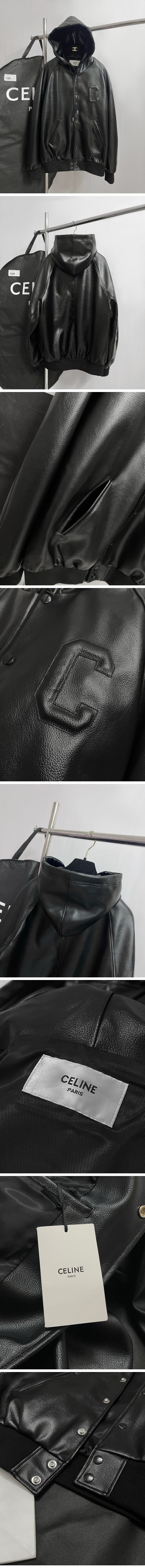 極N級 Celine C Logo Zip-Up Leather Jacket セリーヌ C ロゴ ジップアップ レザー ジャケット