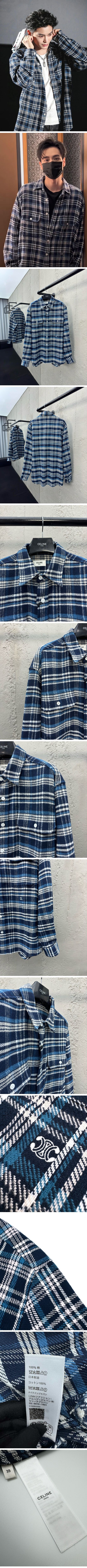 極N級 Celine Triumph Logo Check Shirt セリーヌ トリンオフ ロゴ チェック シャツ