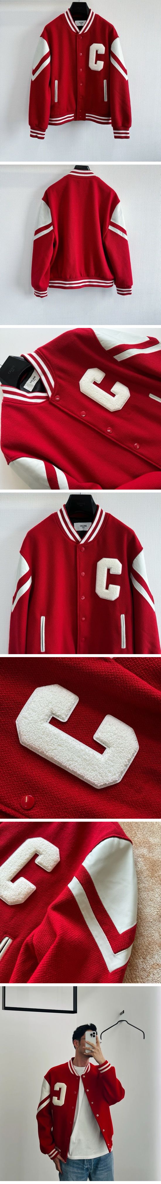 極N級 Celine Teddy College Jacket セリーヌ テディ カレッジ ジャケット レッド