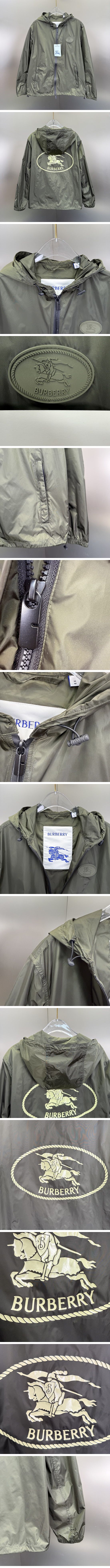 極N級 Burberry Logo Appliqué Nylon Jacket Parker バーバリー ロゴ アップリケ ナイロン ジャケット パーカー グリーン