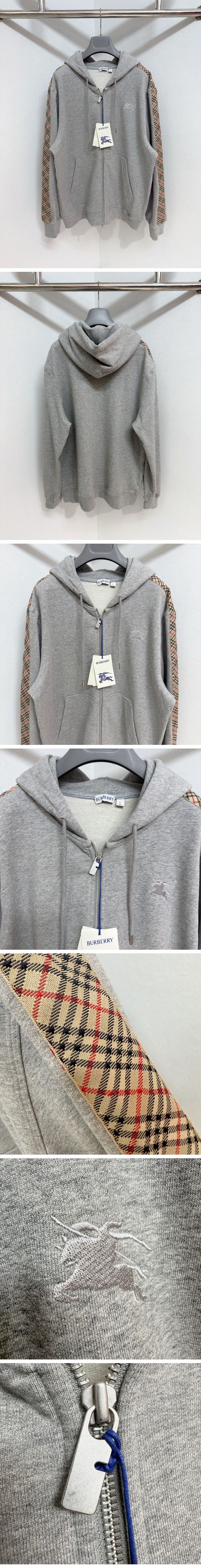 極N級 Burberry Arm Check Zip-Up Parker バーバリー アーム チェック ジップアップ パーカー グレー
