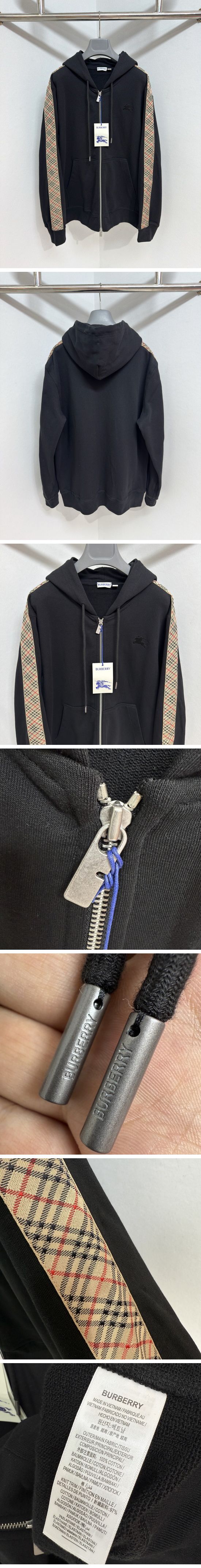 極N級 Burberry Arm Check Zip-Up Parker バーバリー アーム チェック ジップアップ パーカー ブラック