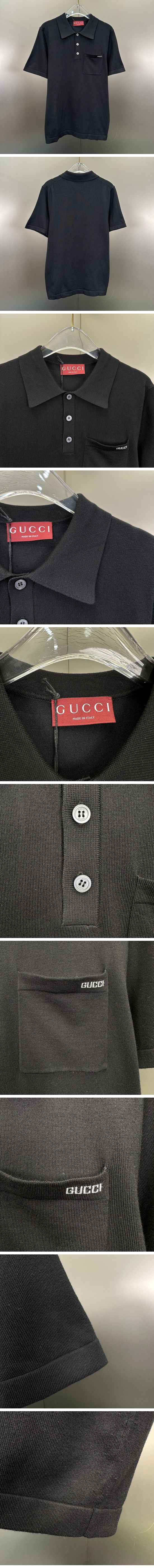 極N級 Gucci Chest Pocket Logo Polo Shirt グッチ チェスト ポケット ロゴ ポロシャツ ブラック