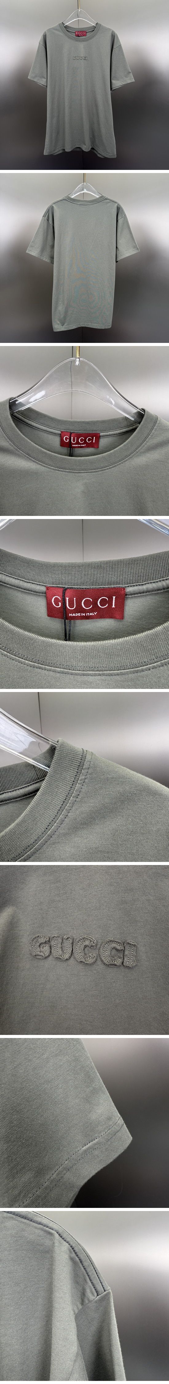 極N級 Gucci Embroidery Logo Tee グッチ エンブロイダリー ロゴ Tシャツ グレー