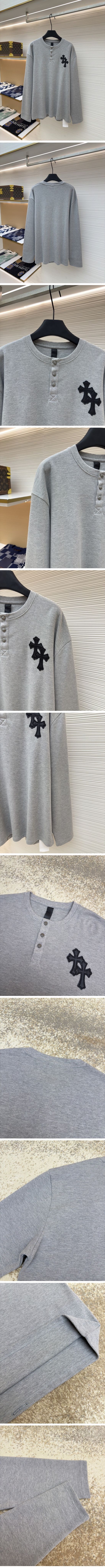 極N級 Chrome Hearts Chest Leather Cross L/S Tee クロムハーツ チェスト レザー クロス L/S Tシャツ グレー