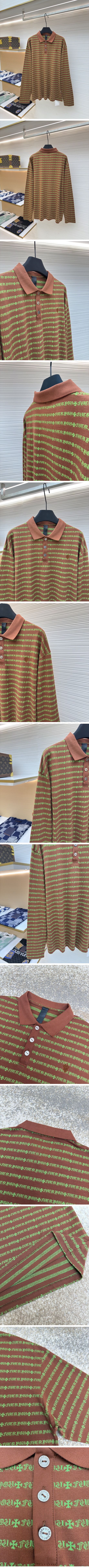 極N級 Chrome Hearts Stripe Polo Shirt クロムハーツ ストライプ ポロシャツ ブラウン