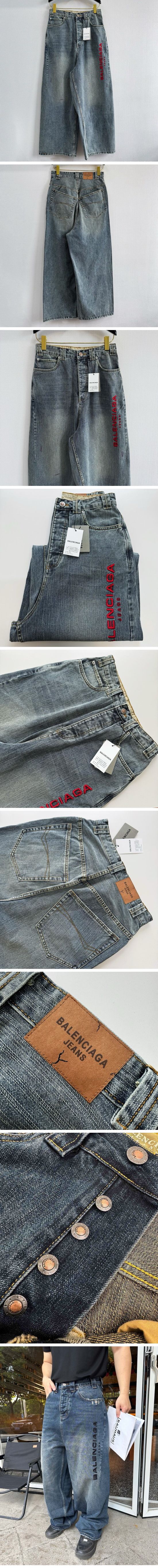 極N級 Balenciaga Logo Embroidery Wide Denim Pants バレンシアガ ロゴ エンブロイダリー ワイド デニムパンツ ブラック