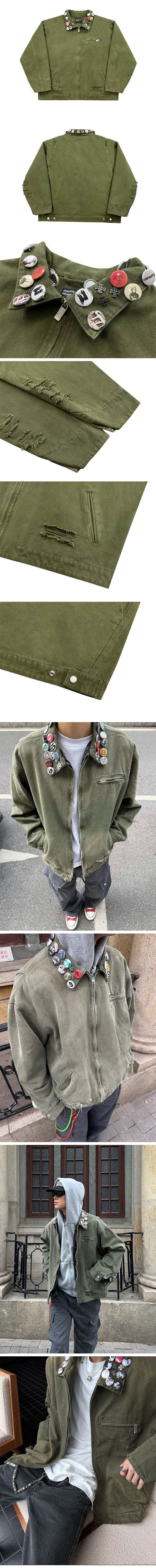 Enfants Riches Deprimes Logo Print Damage Jacket アンファン リッシュ デプリメ ロゴ プリント ジャケット グリーン