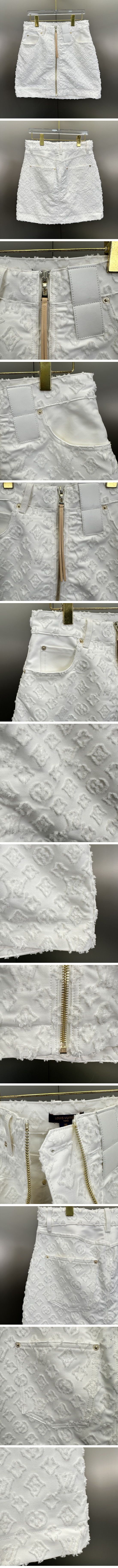 極N級 Louis Vuitton Monogram White Denim Skirt ルイヴィトン モノグラム ホワイト デニム スカート