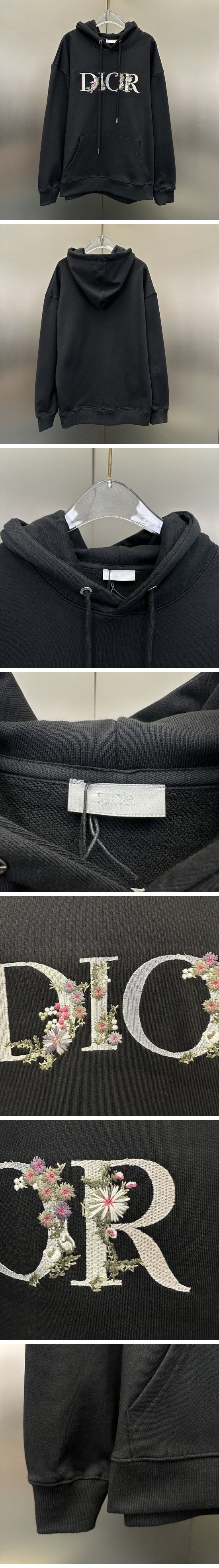極N級 Dior Embroidery Flower Logo Parker ディオール エンブロイダリー フラワー パーカー ブラック