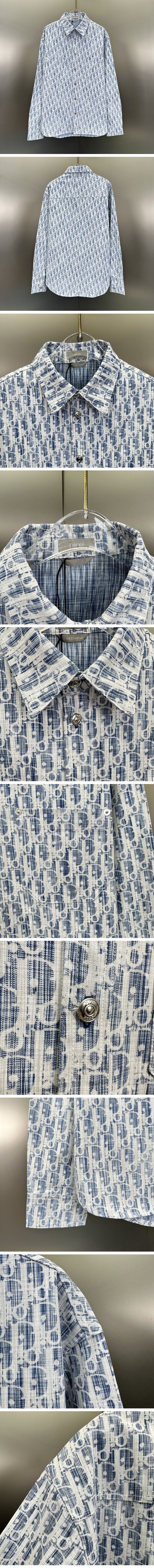 極N級 Dior Oblique Shirt ディオール オブリーク シャツ ブルー