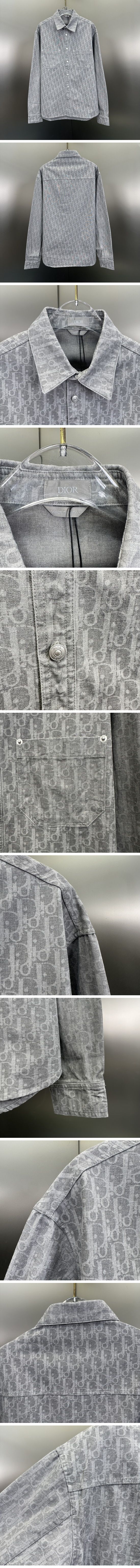 極N級 Dior Oblique Shirt ディオール オブリーク シャツ グレー