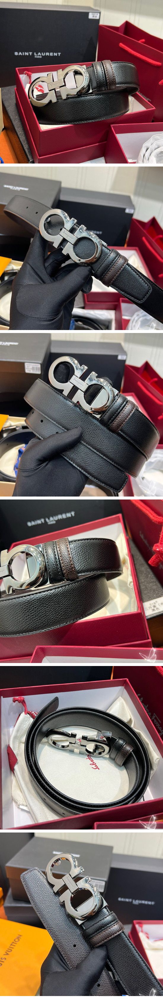 Ferragamo Leather Belt フェラガモ レザー ベルト シルバーブラック