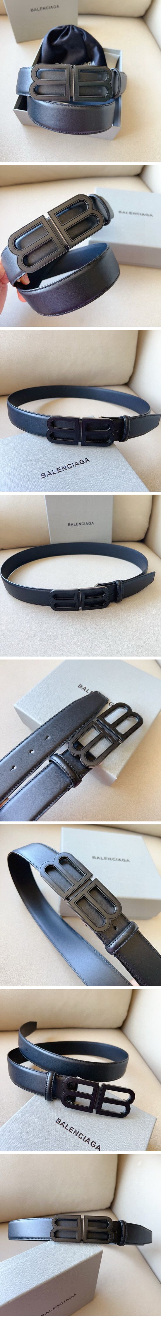 Balenciaga BB Black Buckle Leather Belt バレンシアガ BBブラック バックル レザー ベルト