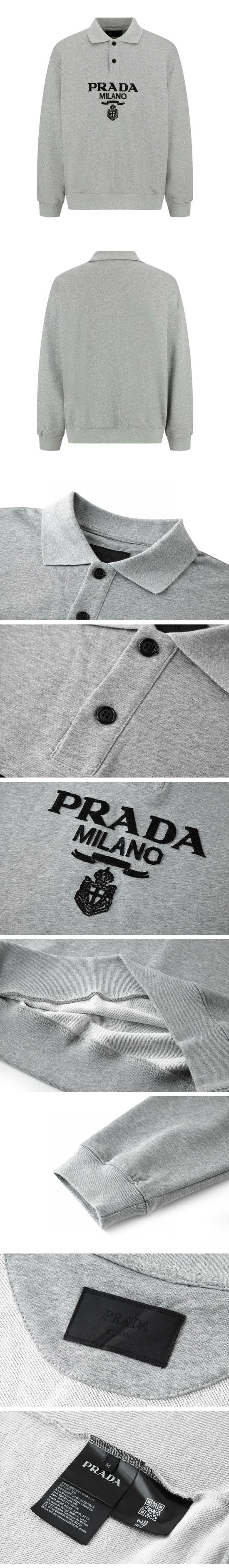 極N級 Prada Jacquard Knitted Logo Polo Shirt プラダ ジャカード ニティド ロゴ ポロシャツ グレー