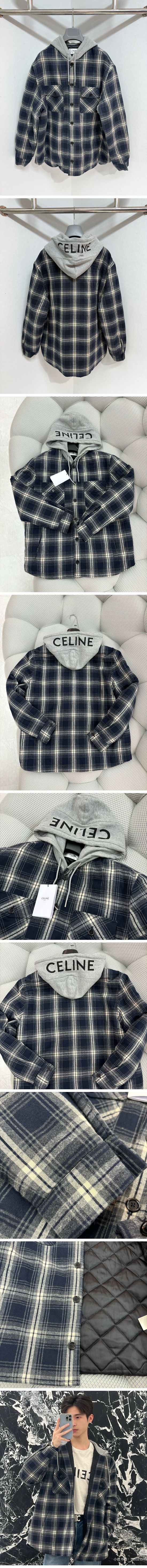 極N級 Celine Checked Hooded Wool Jacket セリーヌ チェック フード ウール ジャケット