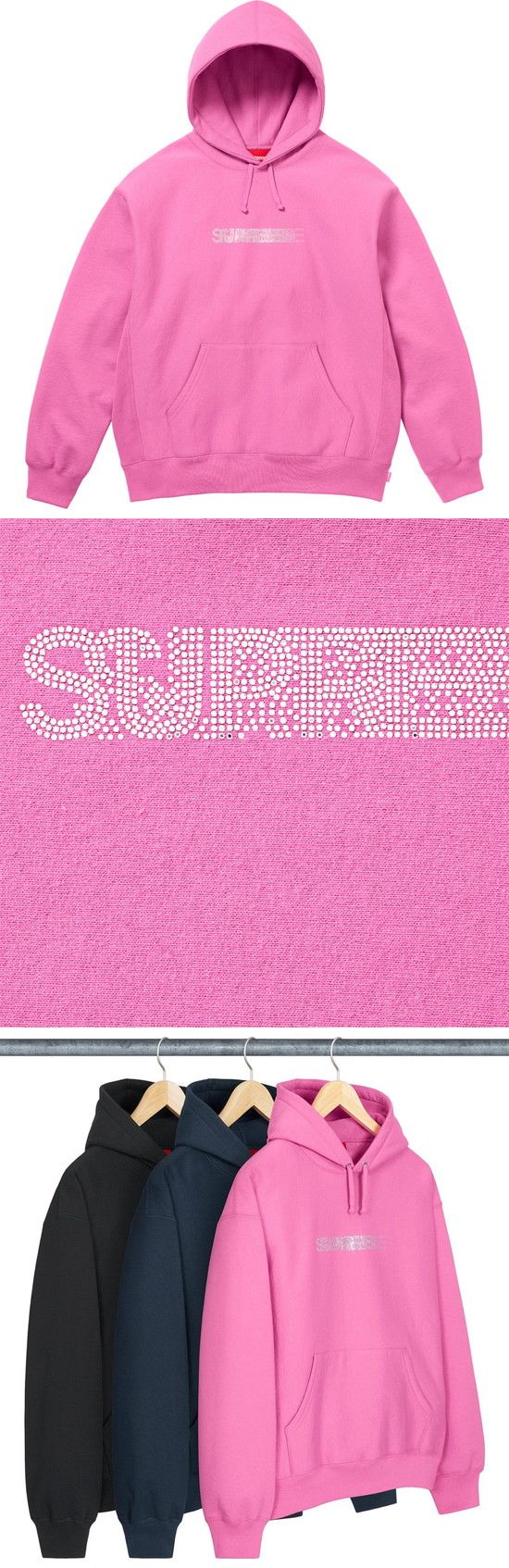 Supreme Swarovski Motion Logo Sweat Parker シュプリーム スワロフスキー モーション ロゴ スウェット パーカー ピンク