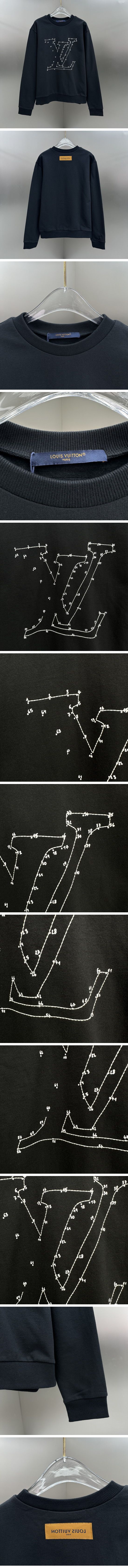 極N級 Louis Vuitton LV Stitch Print Embroidered Sweat Shirt ルイヴィトン LV ステッチ エンブロイダリー スウェット シャツ ブラック