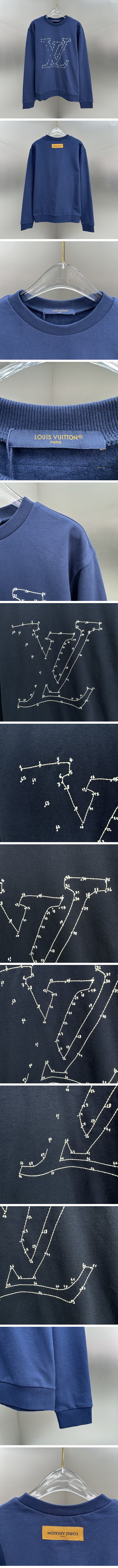 極N級 Louis Vuitton LV Stitch Print Embroidered Sweat Shirt ルイヴィトン LV ステッチ エンブロイダリー スウェット シャツ ネイビー