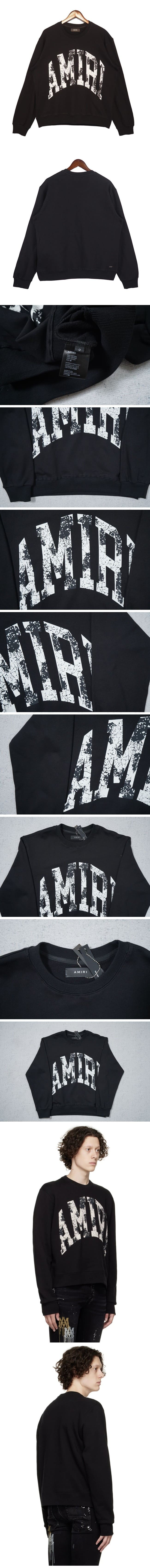 Amiri Distressed Logo Printed Crewneck Sweatshirt Black アミリ ディストレスト ロゴ プリント クルーネック スウェットシャツ ブラック