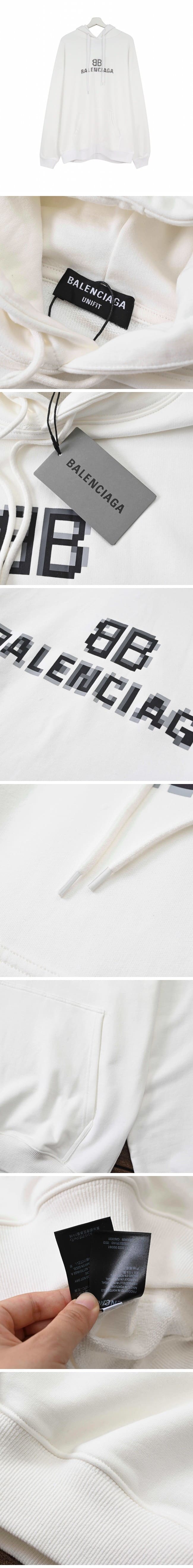 Balenciaga Pixel Logo Hoodie White バレンシアガ ピクセル ロゴ パーカー ホワイト