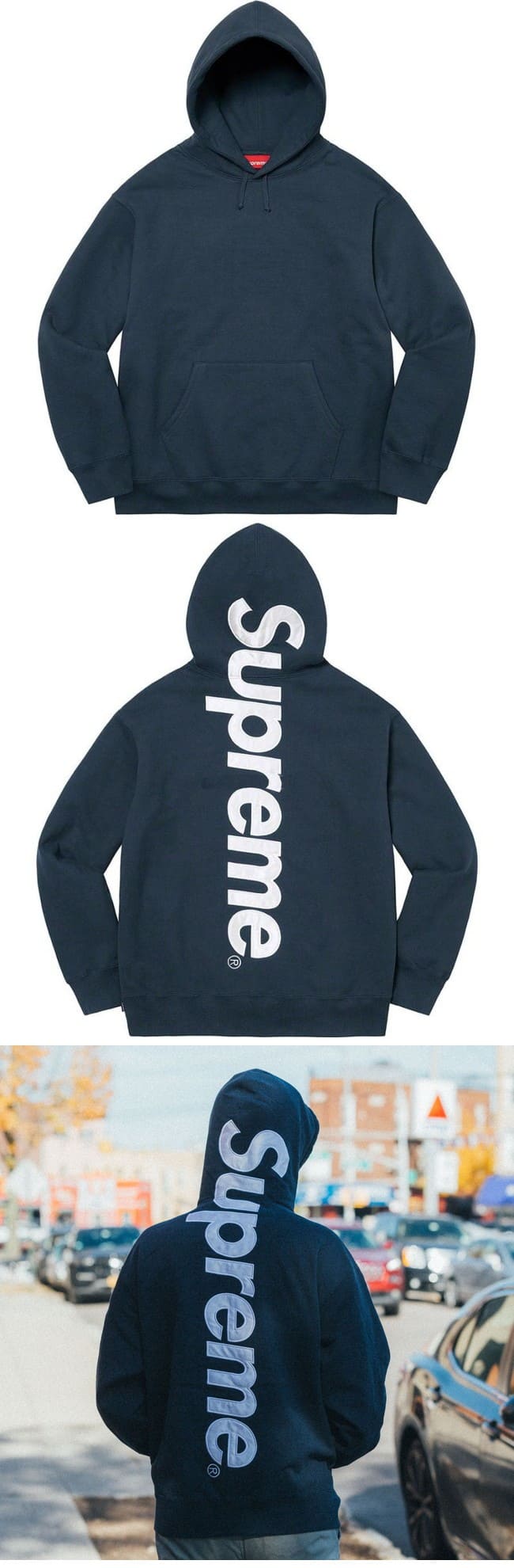 Supreme 22FW Satin Appliqué Hooded Sweatshirt Navy シュプリーム 22FW サテンアップリケ パーカー ネイビー