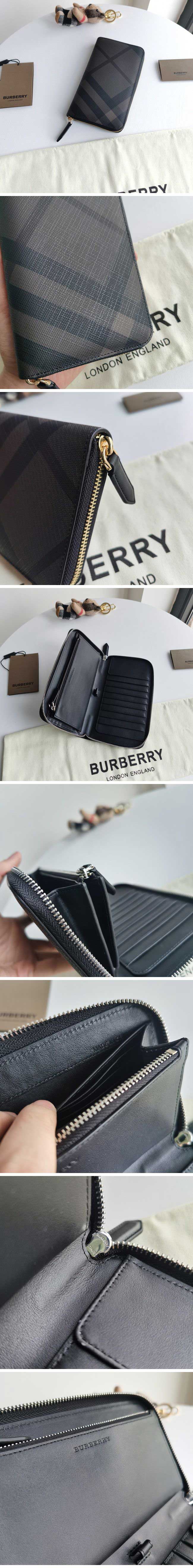 Burberry Checked Round Zip Wallet バーバリー チェック ラウンドジップ ウォレット 財布 グレー【N級】