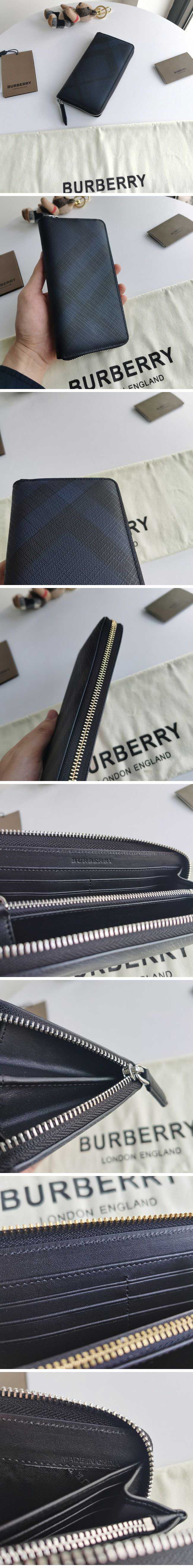 Burberry Checked Round Zip Wallet バーバリー チェック ラウンドジップ ウォレット 財布 ネイビー【N級】