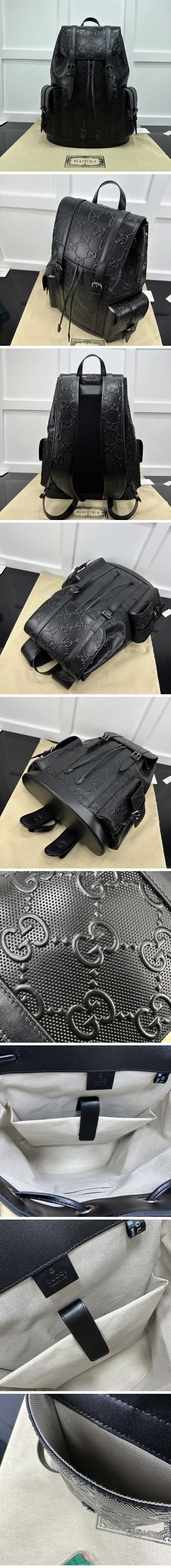 Gucci GG Supremre Black Leather Backpac グッチ GGスプリーム ブラックレザー バックパック【N級】