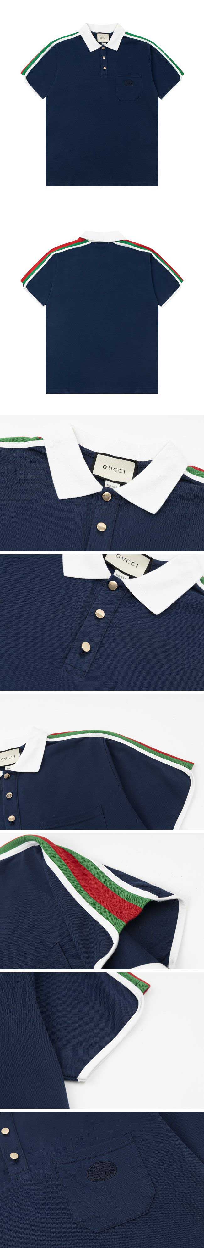Gucci Shoulder Stripe Polo Shirt グッチ ショルダー ストライプ ポロシャツ ネイビー