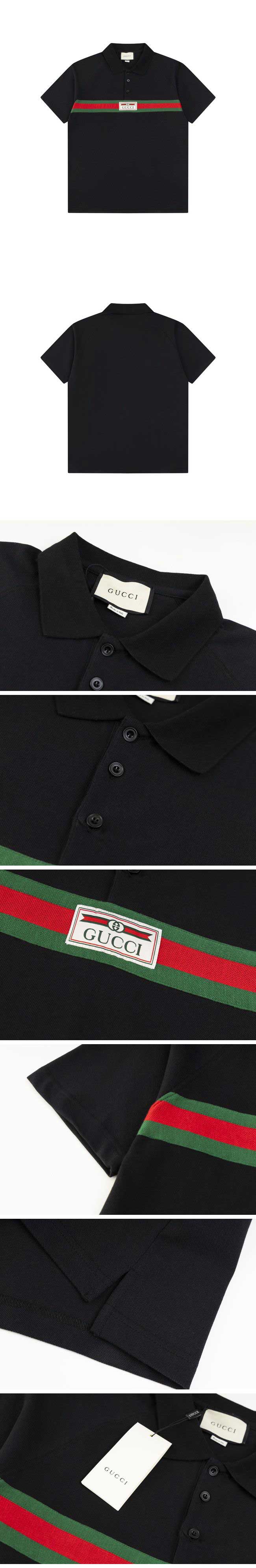 Gucci Chest Stripe Logo Polo Shirt グッチ チェスト ストライプ ロゴ ポロシャツ ブラック