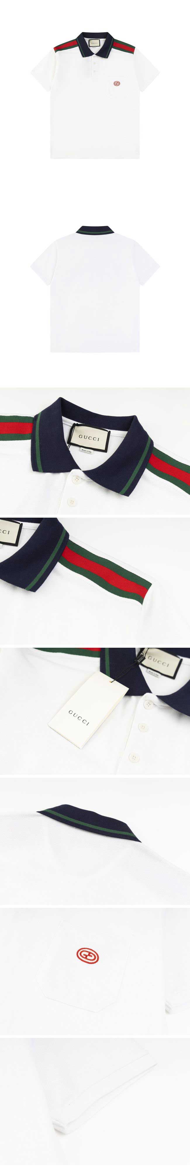 Gucci Shoulder Stripe Red Logo Polo Shirt グッチ ショルダー ストライプ レッド ロゴ ポロシャツ ホワイト