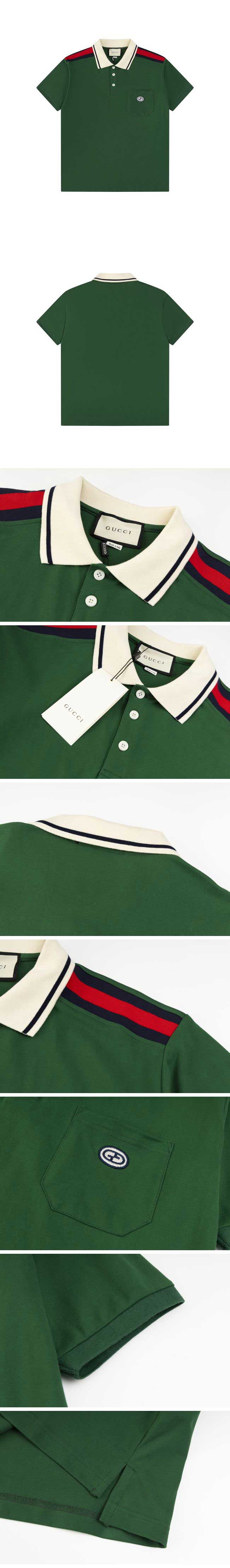 Gucci Shoulder Stripe Red Logo Polo Shirt グッチ ショルダー ストライプ レッド ロゴ ポロシャツ グリーン