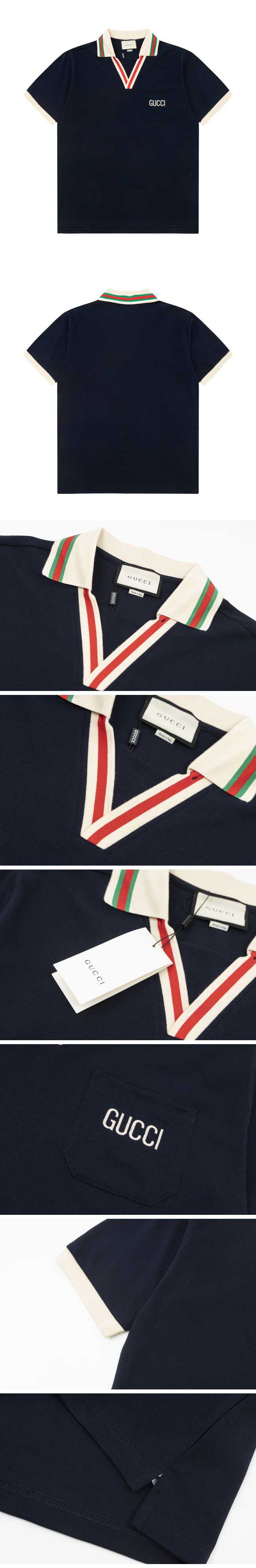 Gucci Stripe V Neck Polo Shirt グッチ ストライプ Vネック ポロシャツ ブラック