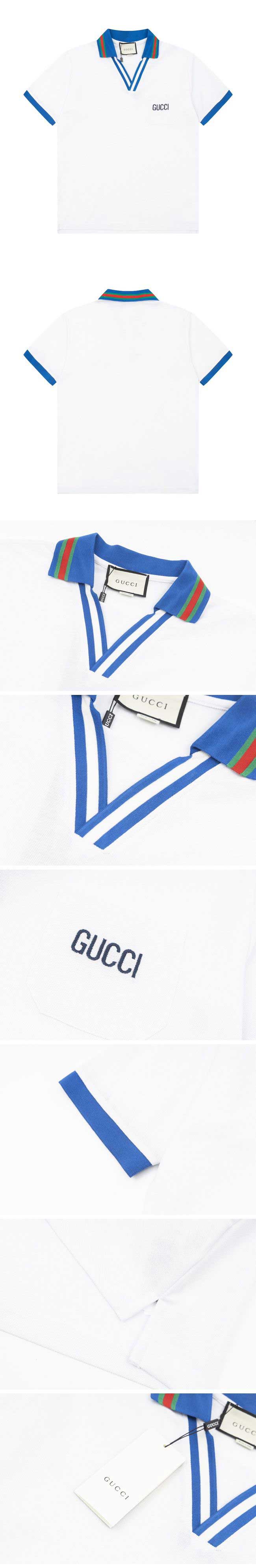 Gucci Stripe V Neck Polo Shirt グッチ ストライプ Vネック ポロシャツ ホワイト