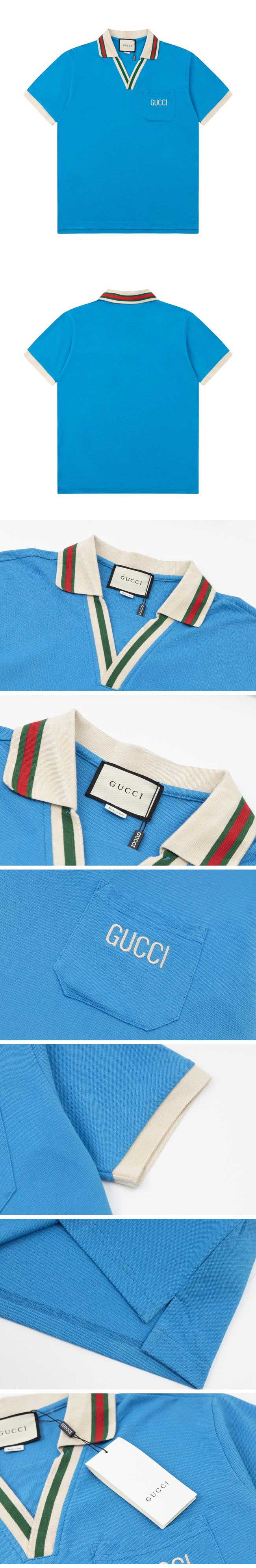 Gucci Stripe V Neck Polo Shirt グッチ ストライプ Vネック ポロシャツ ブルー