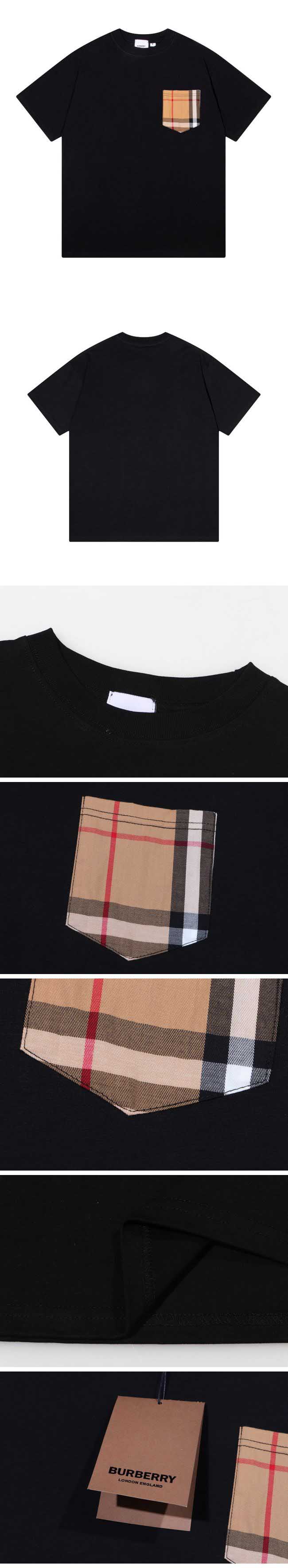 Burberry Chest Pocket Check Black Tee バーバリー ショルダー チェスト ポケット チェック ブラック Tシャツ