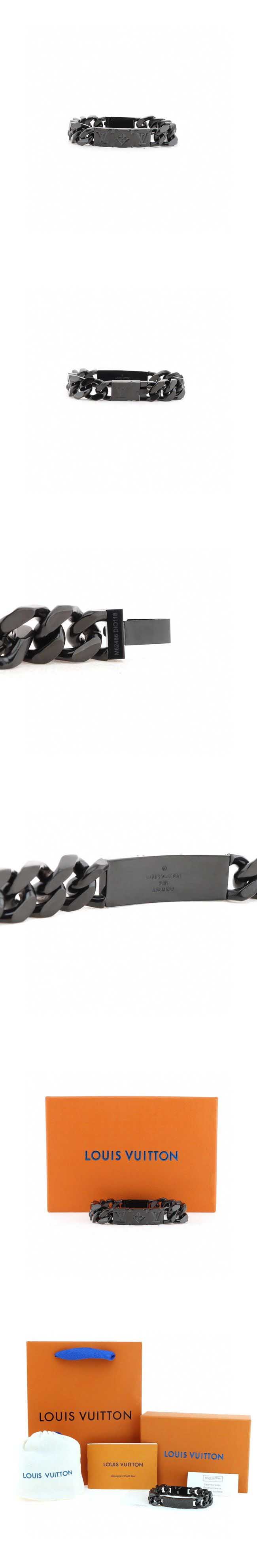 Louis Vuitton Black Silver Chain Monogram Bracelet ルイヴィトン ブラック シルバー チェーン モノグラム ブレスレット