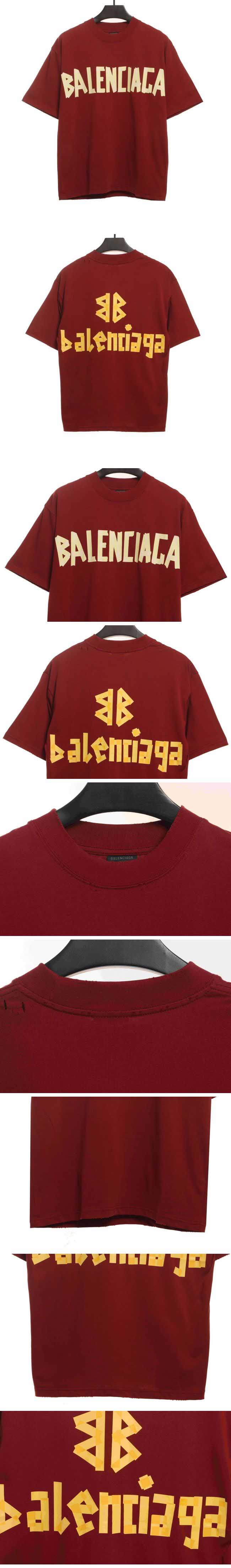 Balenciaga Tape Logo Tee Wine バレンシアガ テープ ロゴ Tシャツ ワインレッド