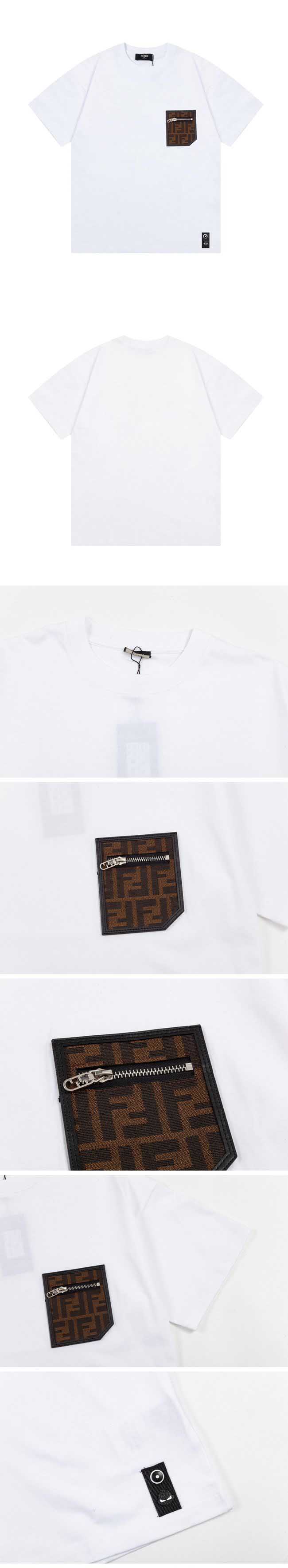 Fendi Monogram Chest Brown Pocket Design Tee フェンディ モノグラム チェスト ブラウン ポケット デザイン Tシャツ ホワイト