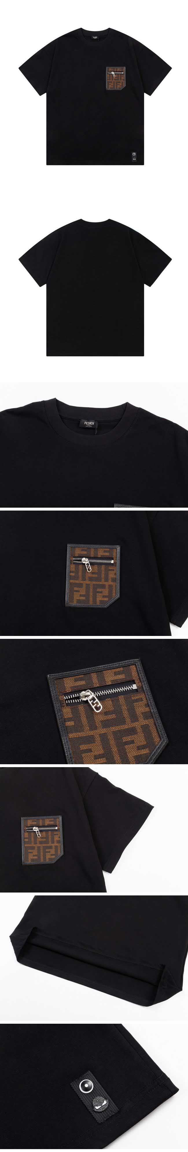 Fendi Monogram Chest Brown Pocket Design Tee フェンディ モノグラム チェスト ブラウン ポケット デザイン Tシャツ ブラック