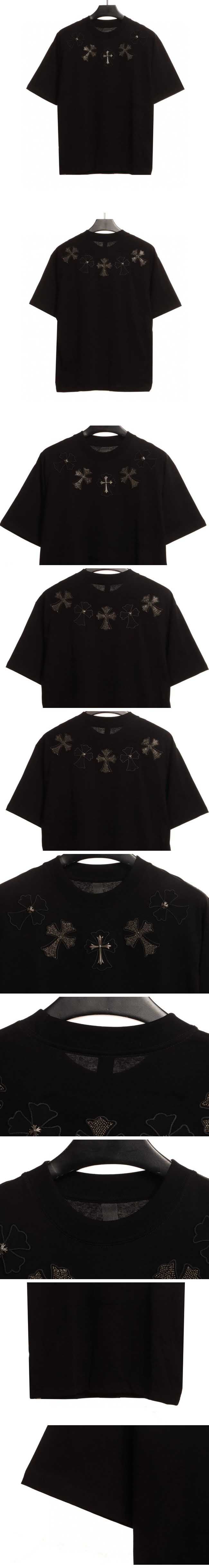 Chrome Hearts Line Stone Silver925 Cross Tee クロムハーツ ラインストーン シルバー925 クロス Tシャツ ブラック