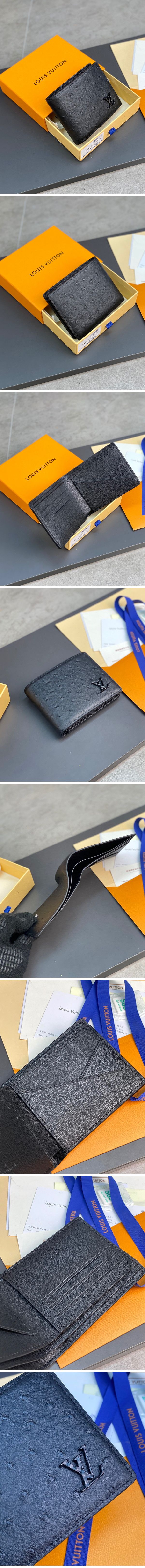 Louis Vuitton ostrich Porte Feuille Multiple Wallet ルイ ヴィトン オーストリッチ ミュルティプルウォレット ブラック 二つ折り財布