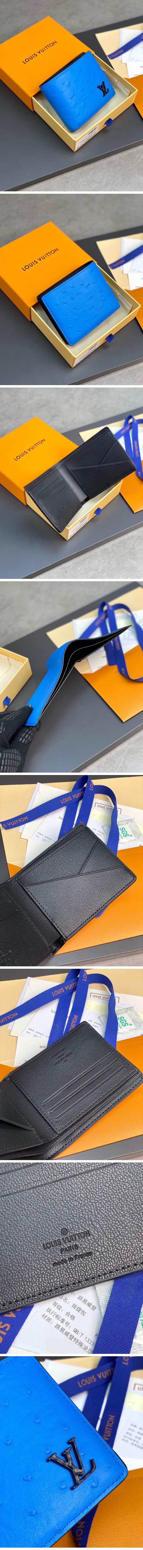 Louis Vuitton ostrich Porte Feuille Multiple Wallet ルイ ヴィトン オーストリッチ ミュルティプルウォレット ブルー 二つ折り財布