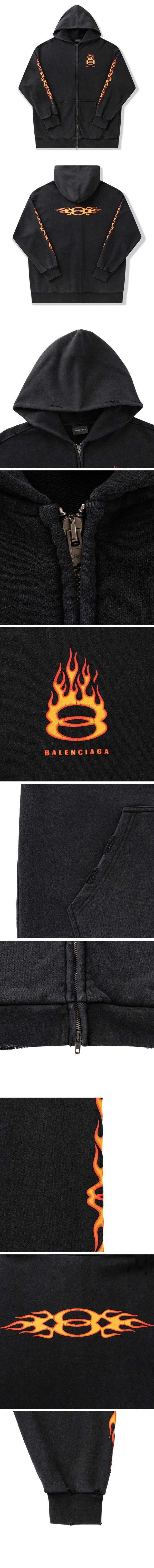 Balenciaga Flames Sleeves Zip-Up Sweat Parker バレンシアガ フレイム スリーブ ジップアップ スウェットパーカー