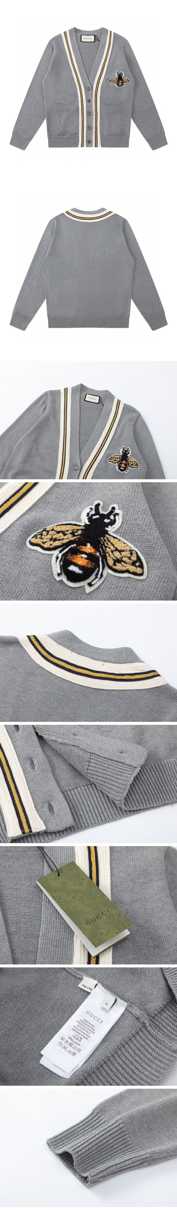 Gucci Bee Wool Cardigan グッチ ビー ウール カーディガン グレー