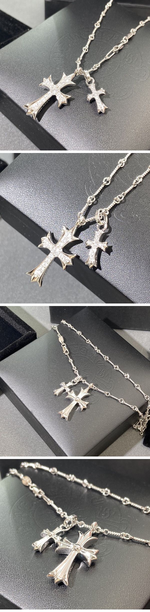 N級 Chrome Hearts SV925 Stone Double Cross Necklace クロムハーツ シルバー925 ストーン ダブル クロス ネックレス